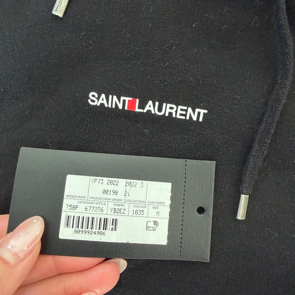 Saint Laurent Logo Printed Drawstring Hoodie Size… - image 2